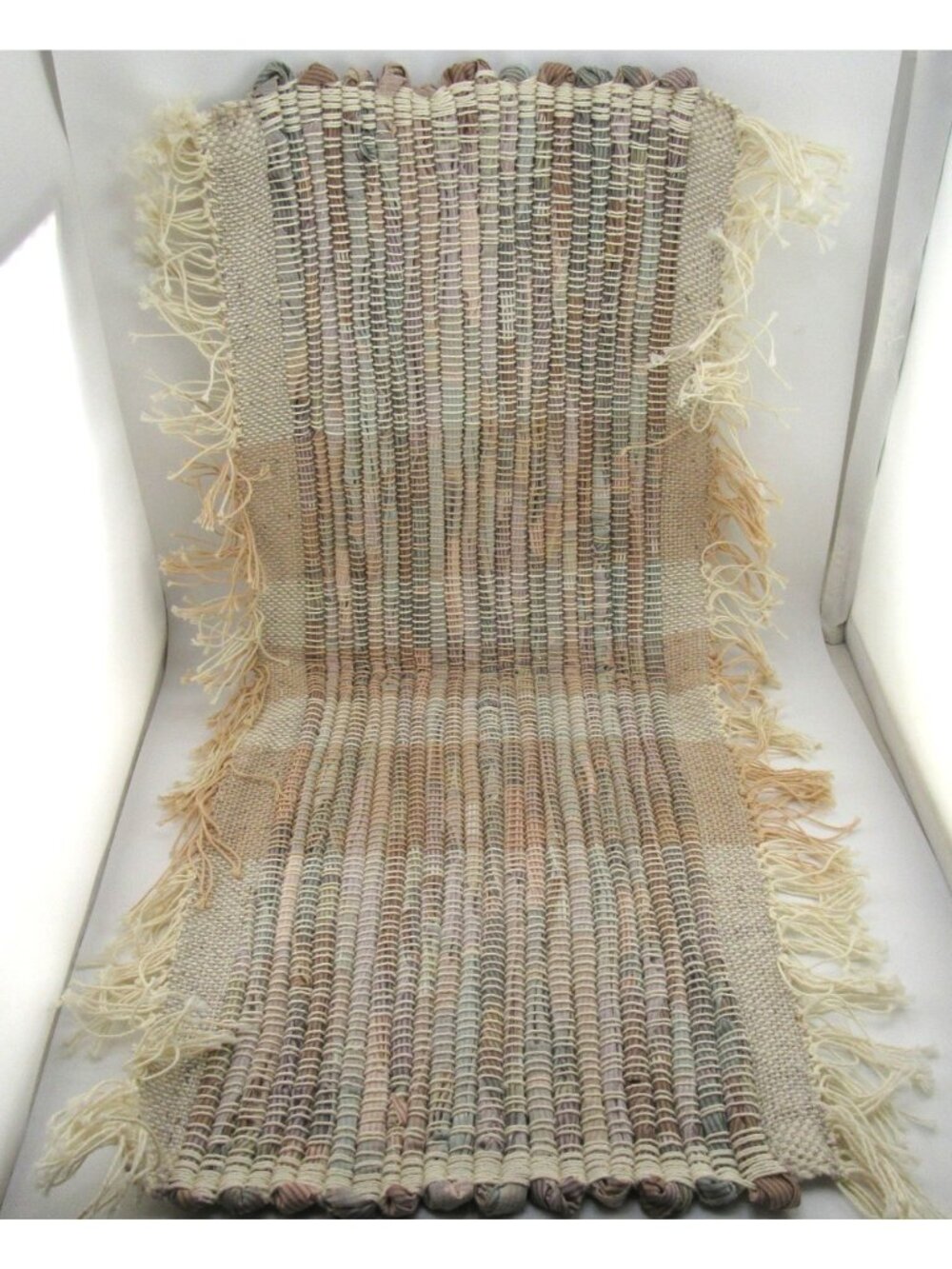 Vintage Handmade Lommed Cotton Rag Runner Farmhouse Country Primitive Cabin Chic